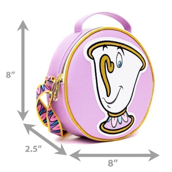 Disney Cross Body, Round, Beauty and the Beast Chip Lavender, Vegan Leather - Picture 2 of 7